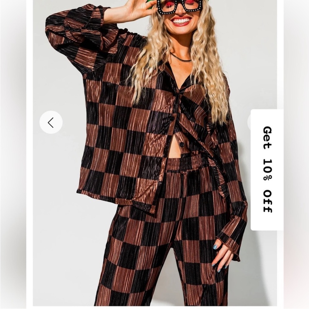 Dressed in LALA Black + Mocha Checkered Plisse Set